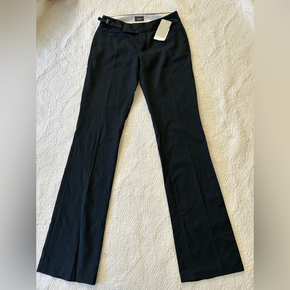 NWT Mexx pinstripe boot cut pants. Deep grey(Lt black) size 0. Waistband detail.